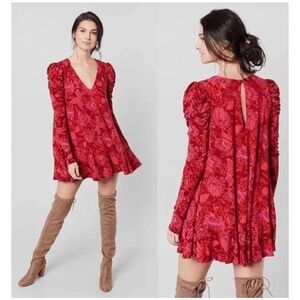 2/$30 Free People Hello Lover Scarlett Mini Dress Tunic XS Red Romantic Festival